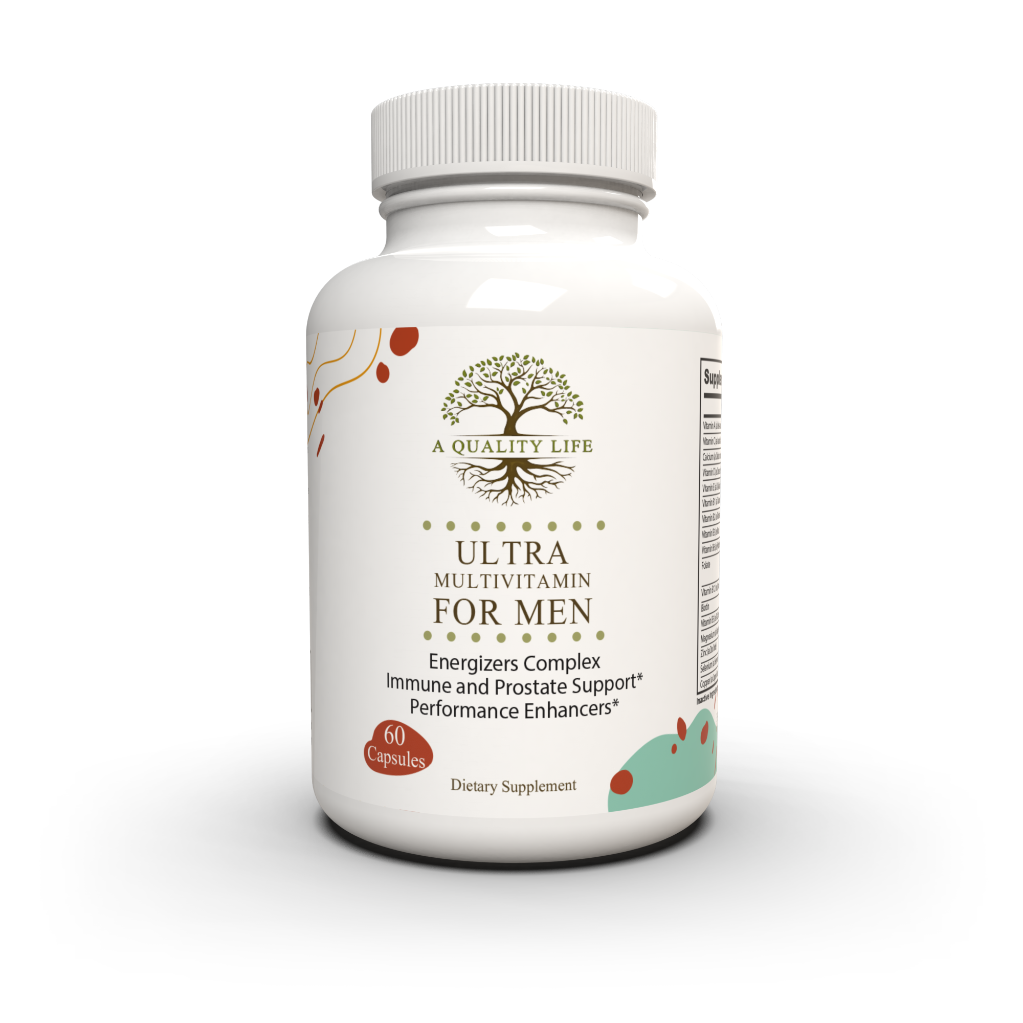 Supplement bottle labeled 'Ultra Multivitamin for Men' on a white background