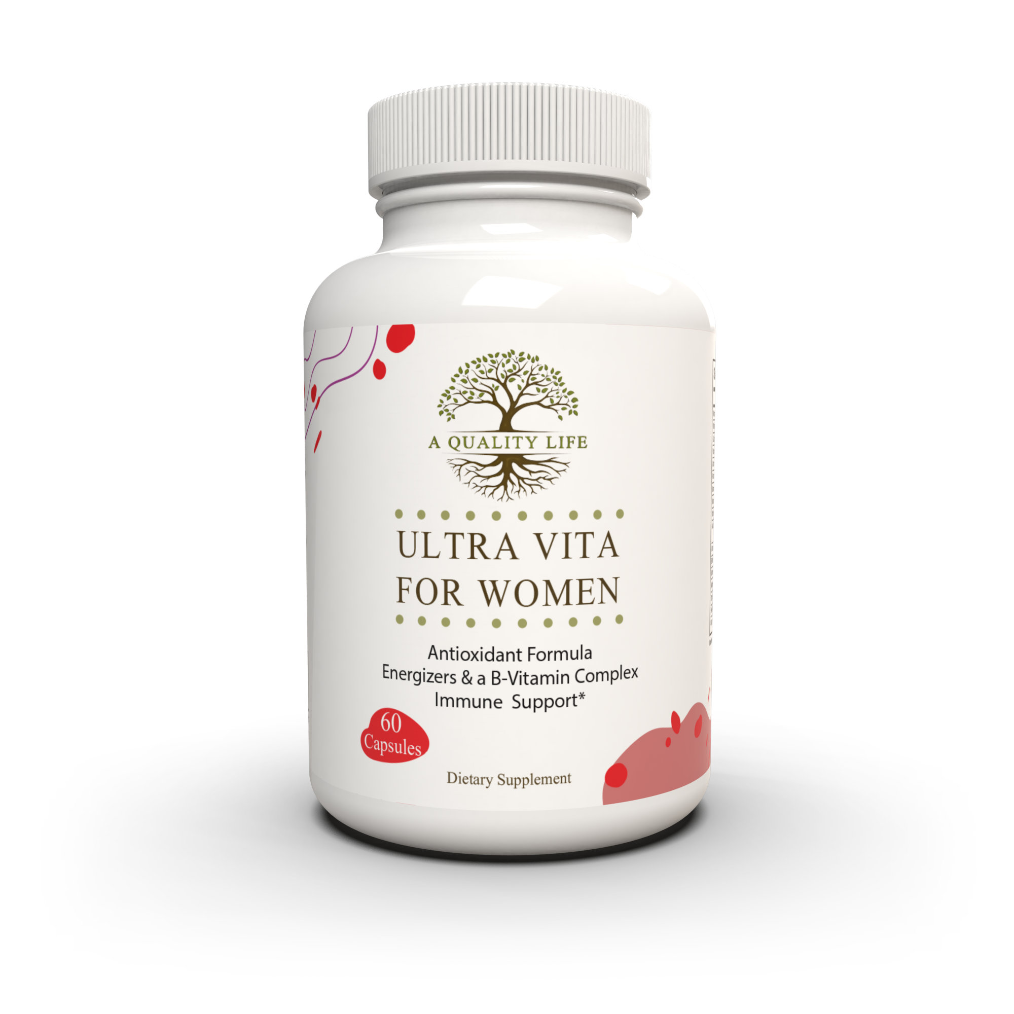 Supplement bottle labeled 'Ultra Vita for Women' on a white background
