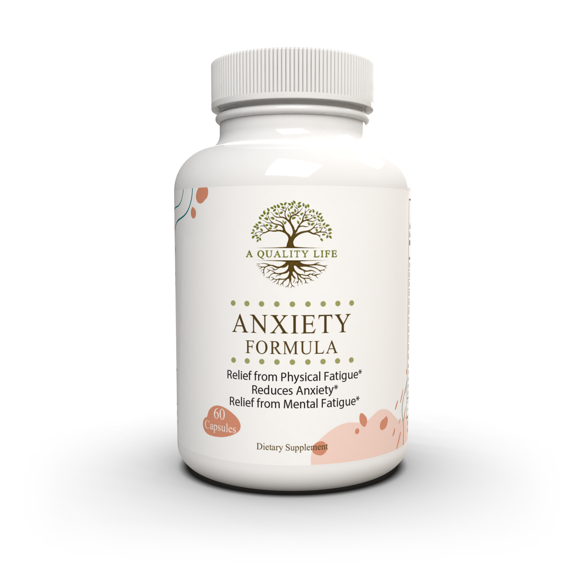 Supplement bottle labeled 'Anxiety Formula' on a white background