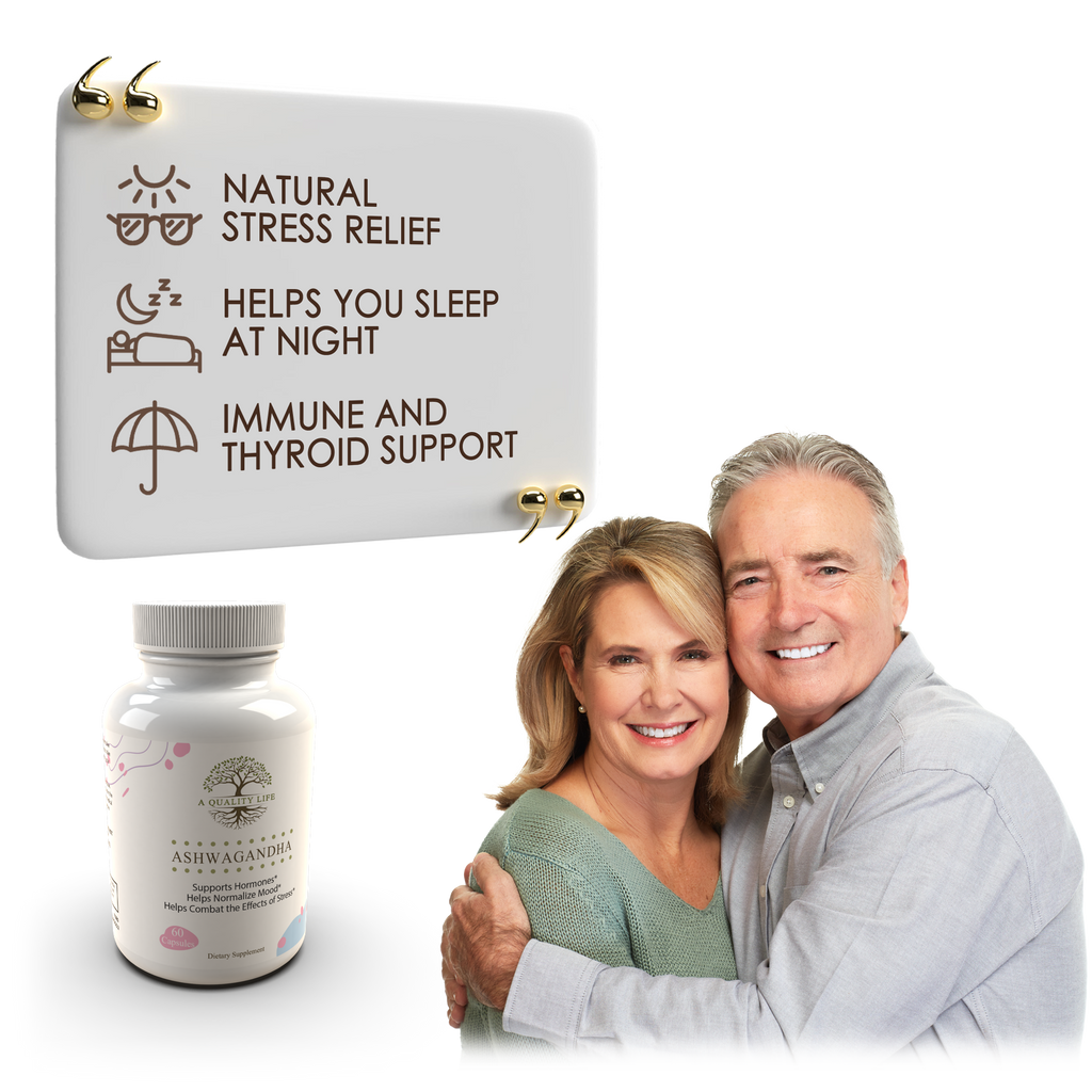 Couple with a supplement bottle and product box on a white background