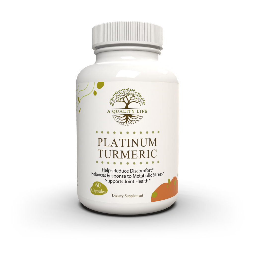 Supplement bottle labeled 'Platinum Turmeric' on a white background