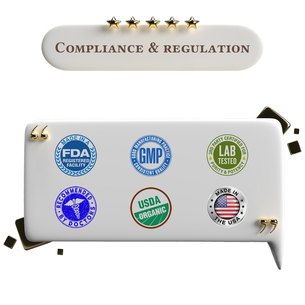 Product with compliance and regulation logos on a white background