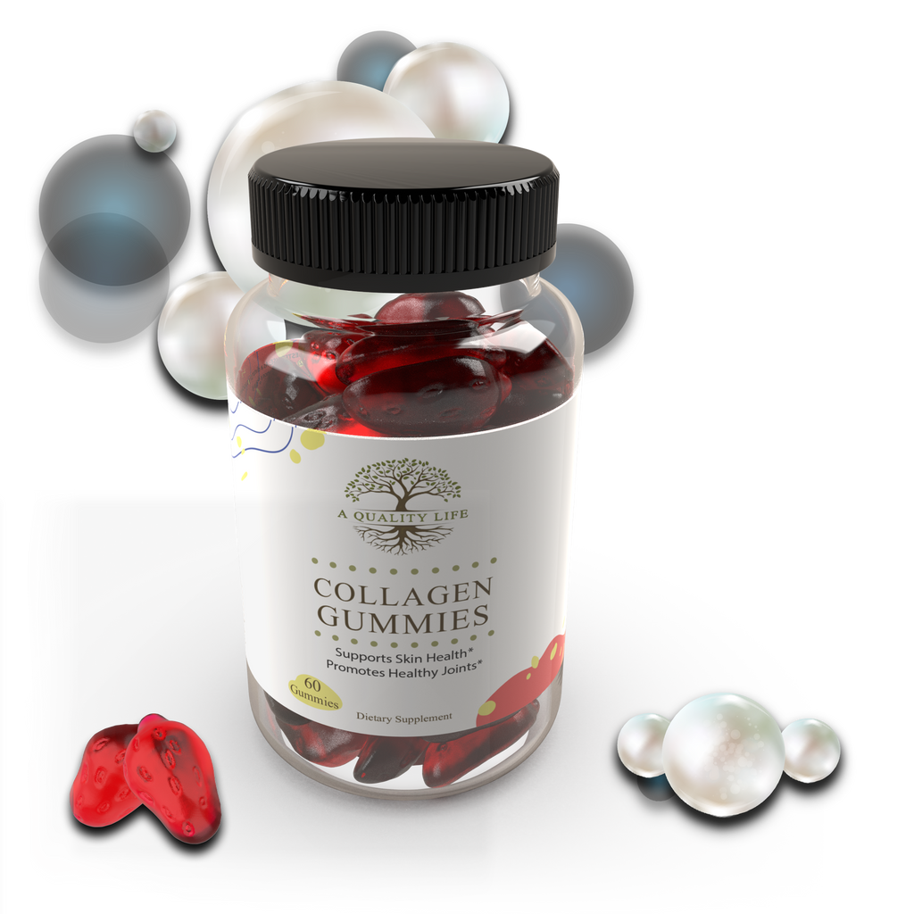 Jar of collagen gummies with a white background