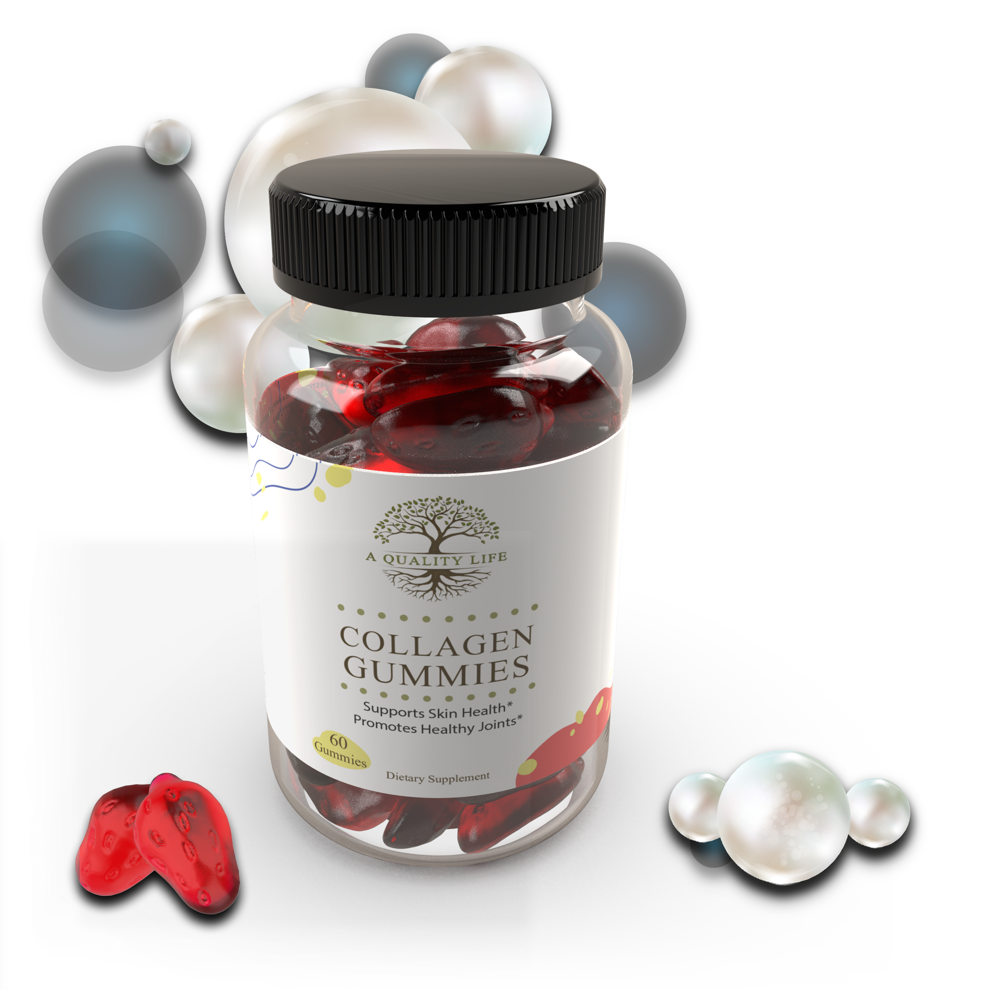 Jar of collagen gummies with a white background