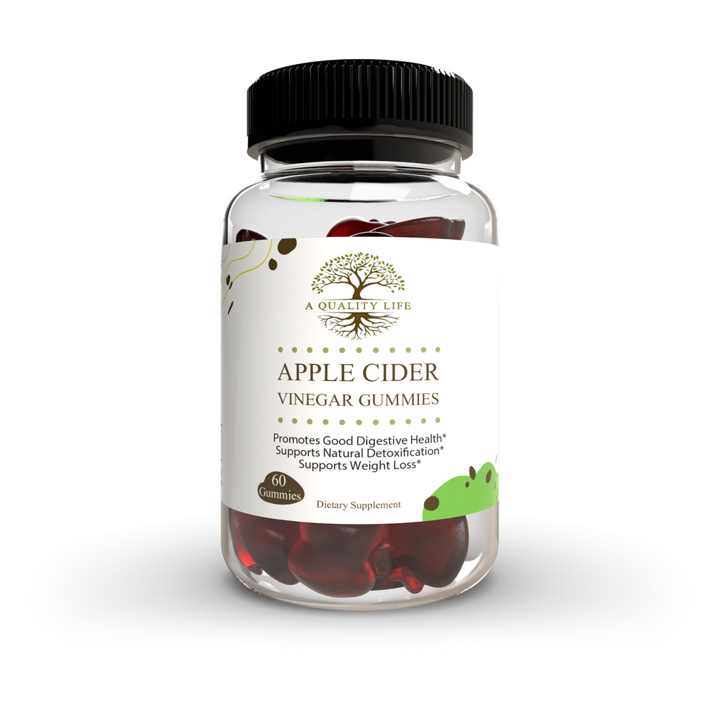 Bottle of Apple Cider Vinegar Gummies with a white label on a white background