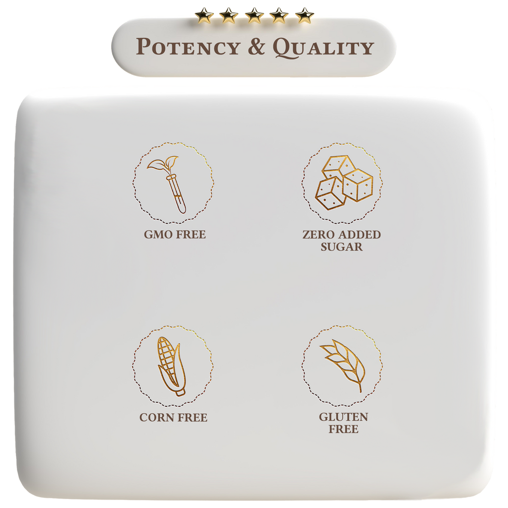 Product packaging with icons and text indicating 'GMO Free', 'Zero Added Sugar', 'Corn Free', and 'Gluten Free'.