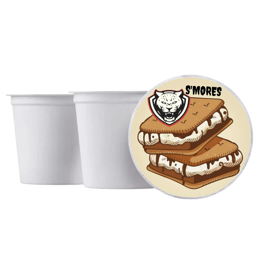 Two white containers with a 'S'mores' themed lid featuring a cartoon design.