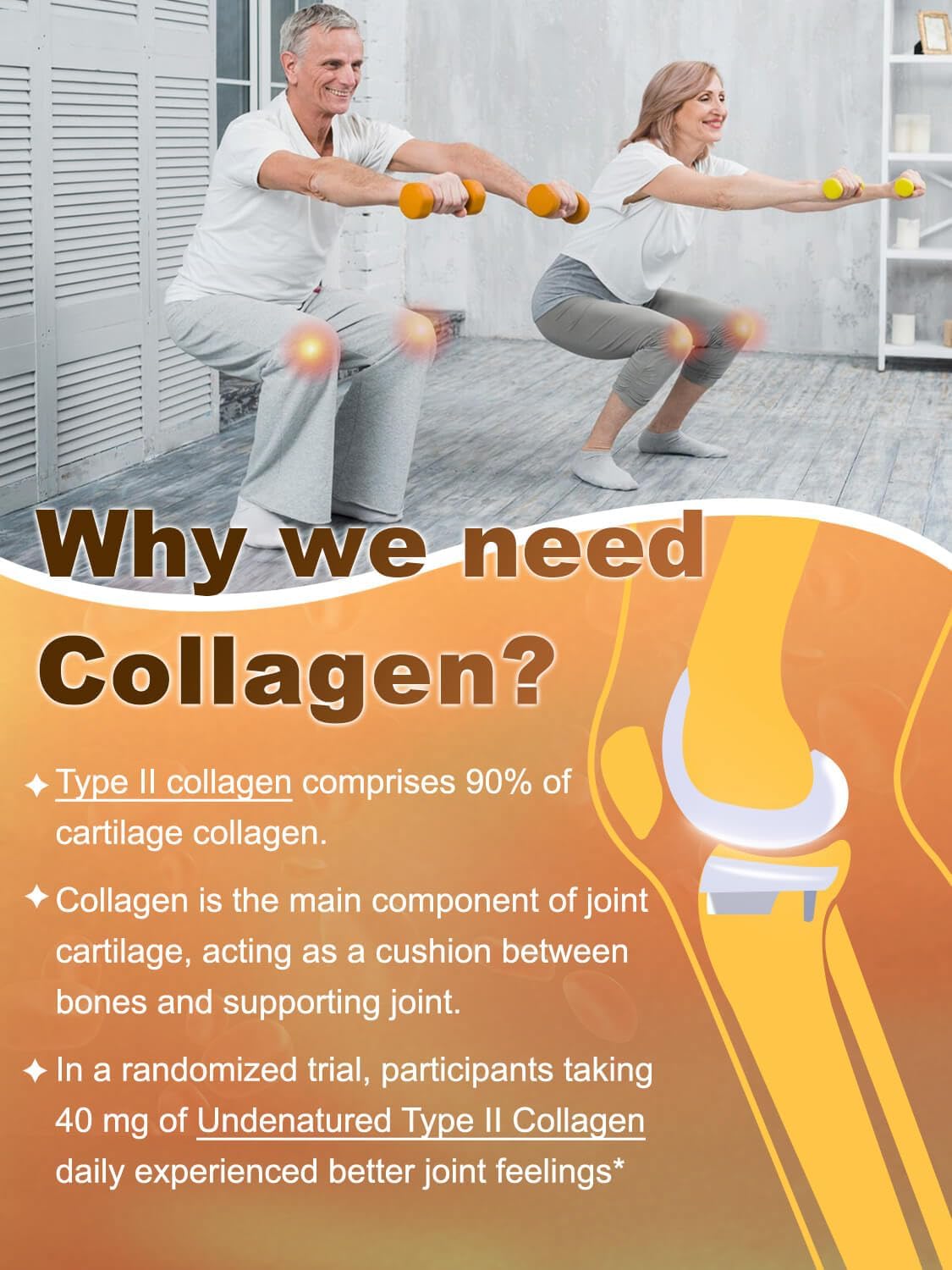 Advertisement about the importance of collagen with a man and woman exercising.
