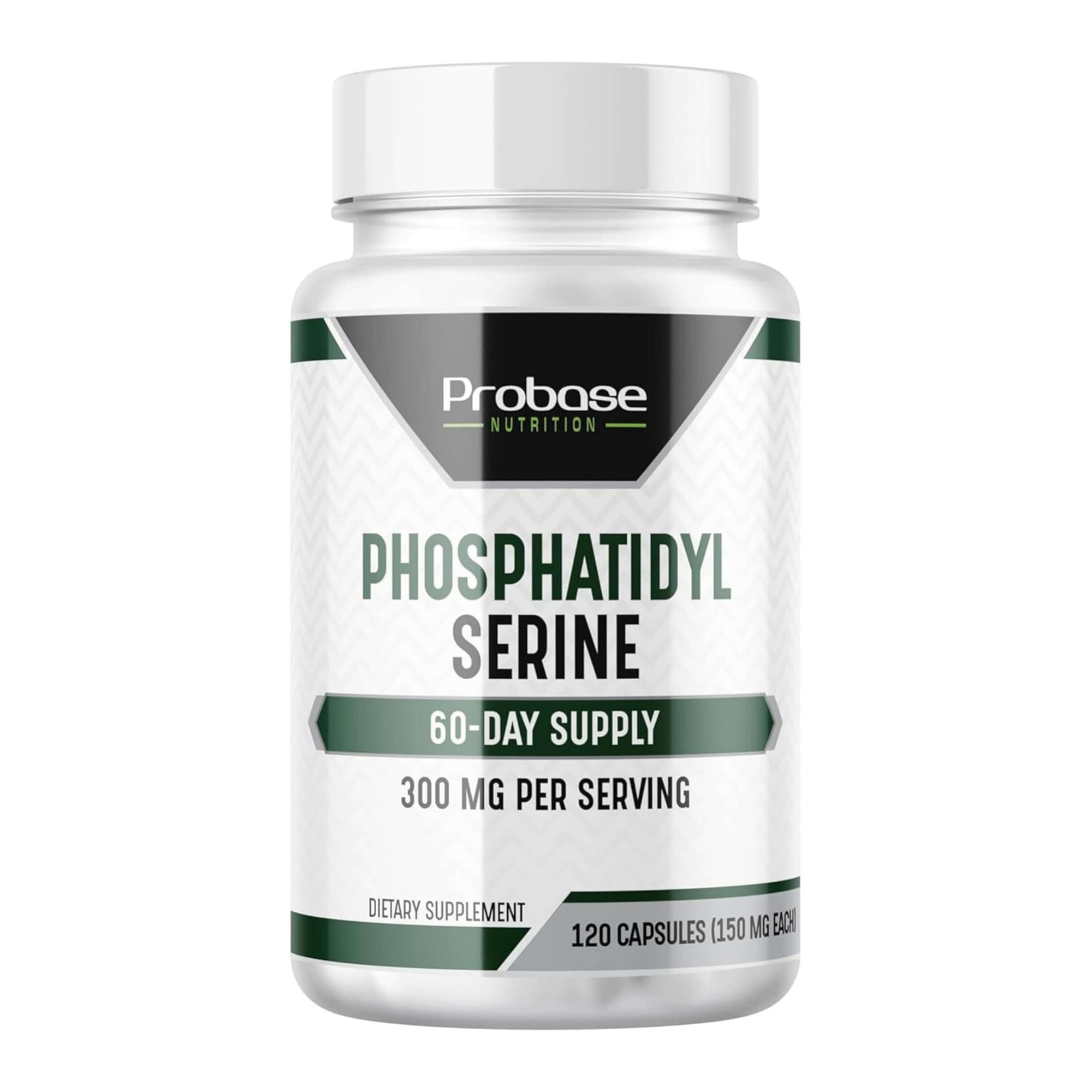 Supplement bottle labeled 'Phosphatidyl Serine' by Probase Nutrition on a white background