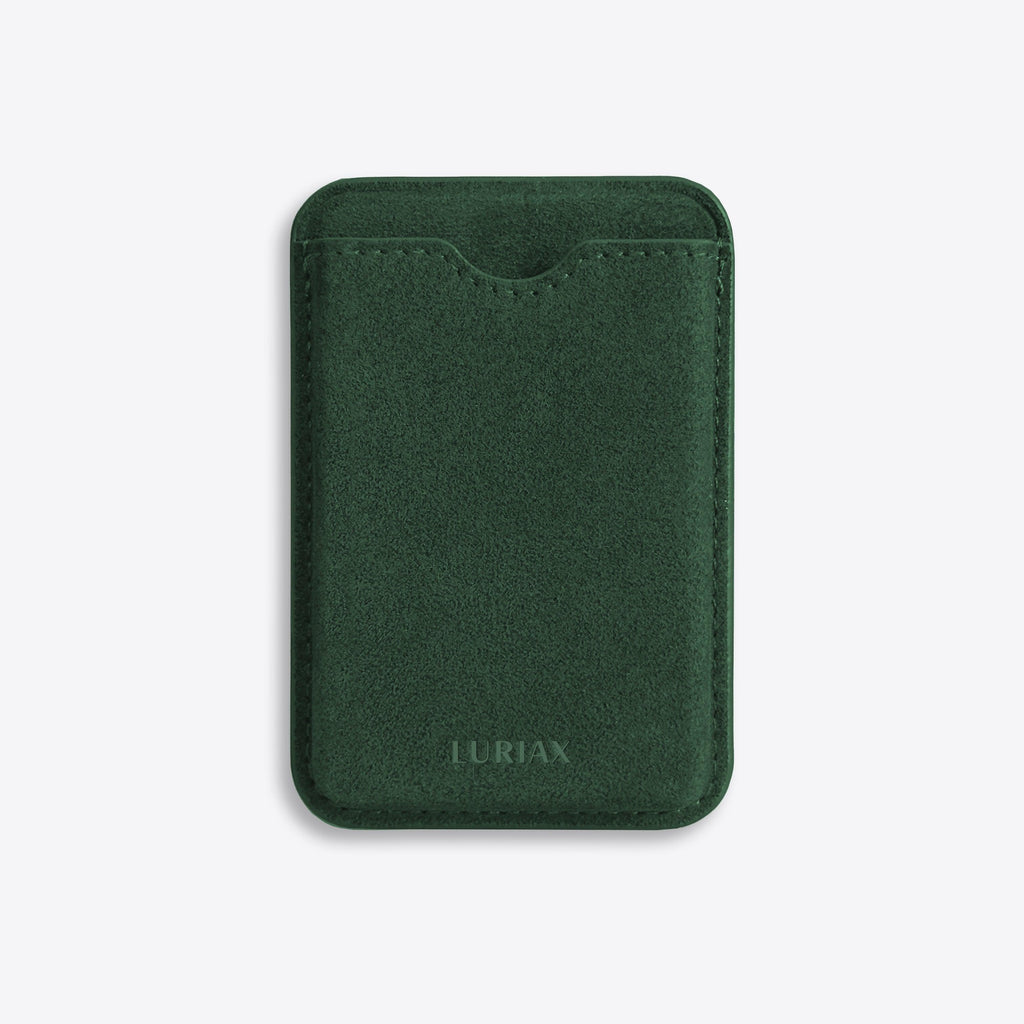 Green phone card holder with 'JURIAN' branding on a light gray background
