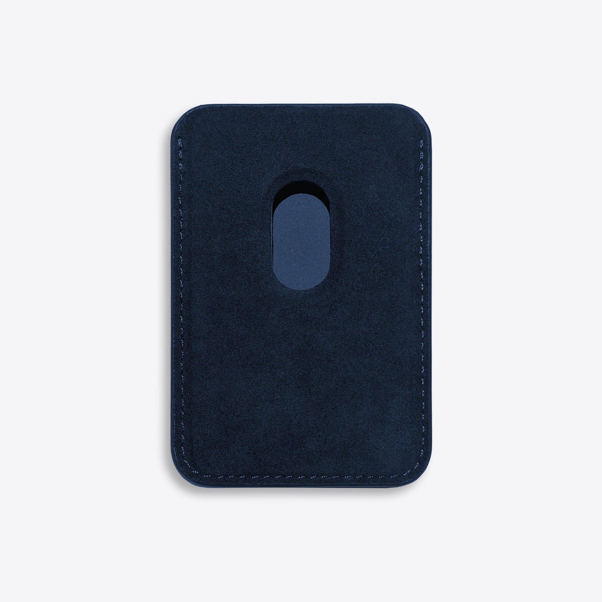 Navy blue phone case with a cutout for a phone on a light gray background