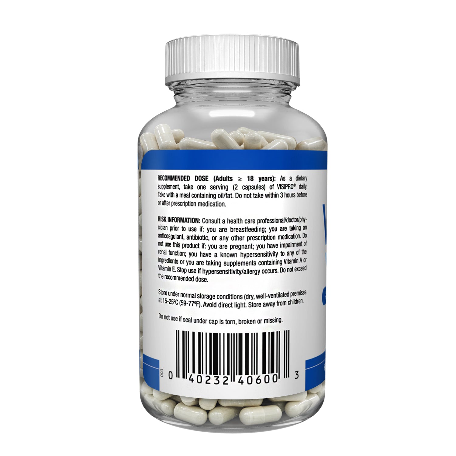 Bottle of supplements with a label on a white background