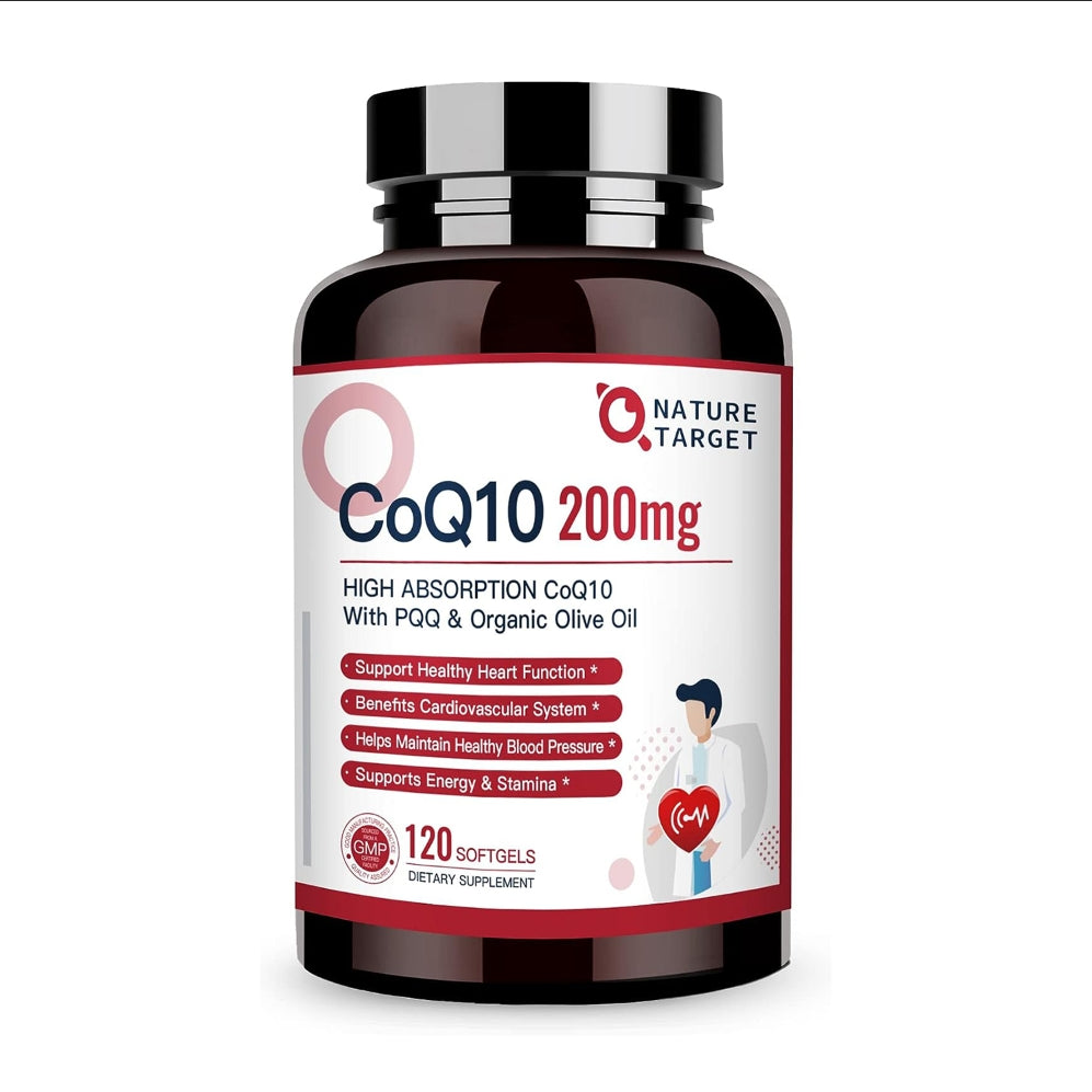 Nature Target CoQ10 supplement bottle on a white background