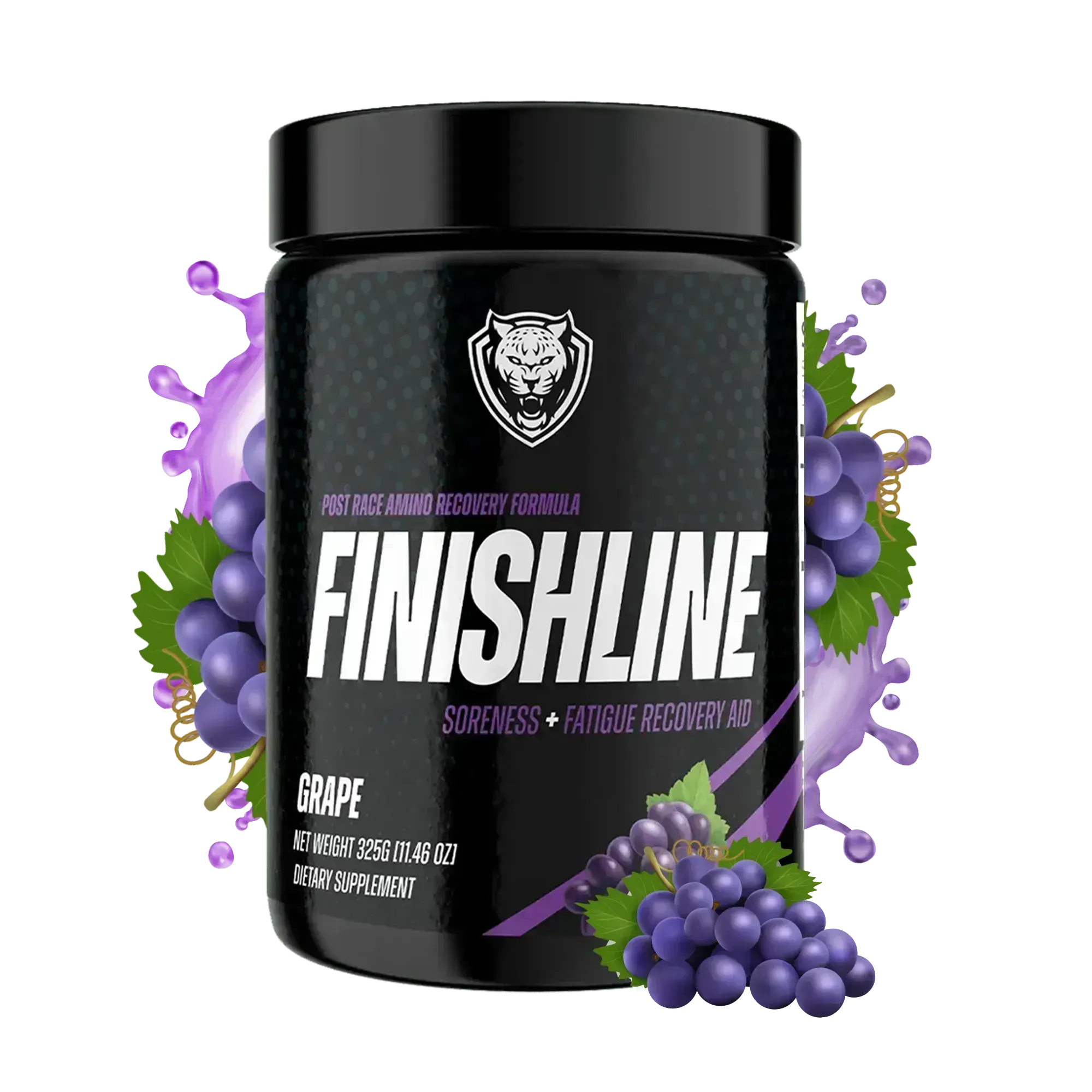 Finishline dietary supplement container with grape flavor on a white background