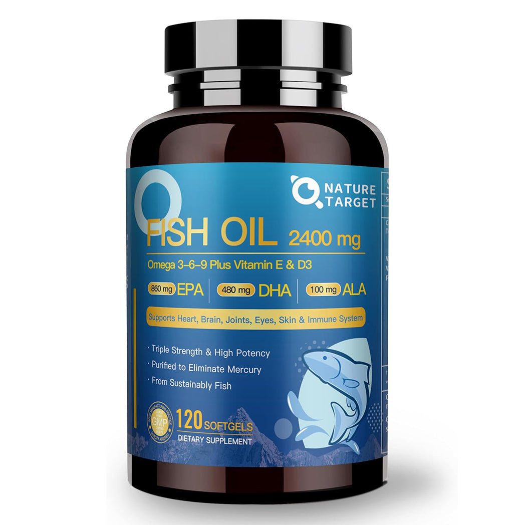 Nature Target Fish Oil supplement bottle on a white background