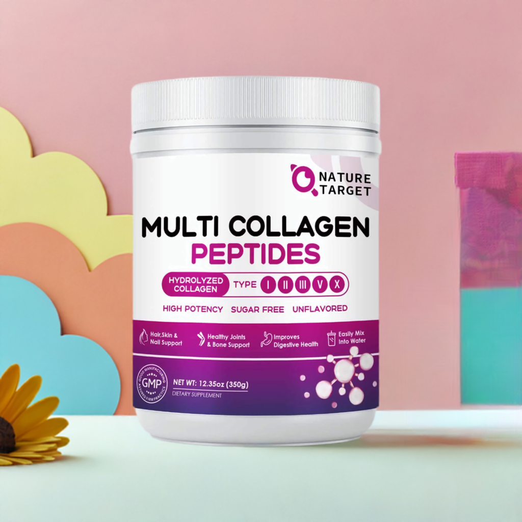 Nature Target Multi Collagen Peptides container on a colorful background