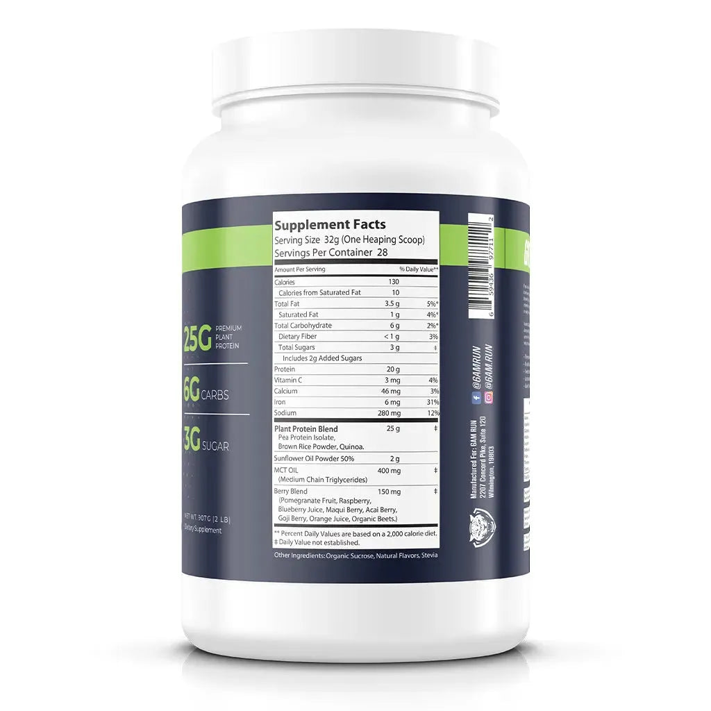 Supplement container with label showing supplement facts on a white background