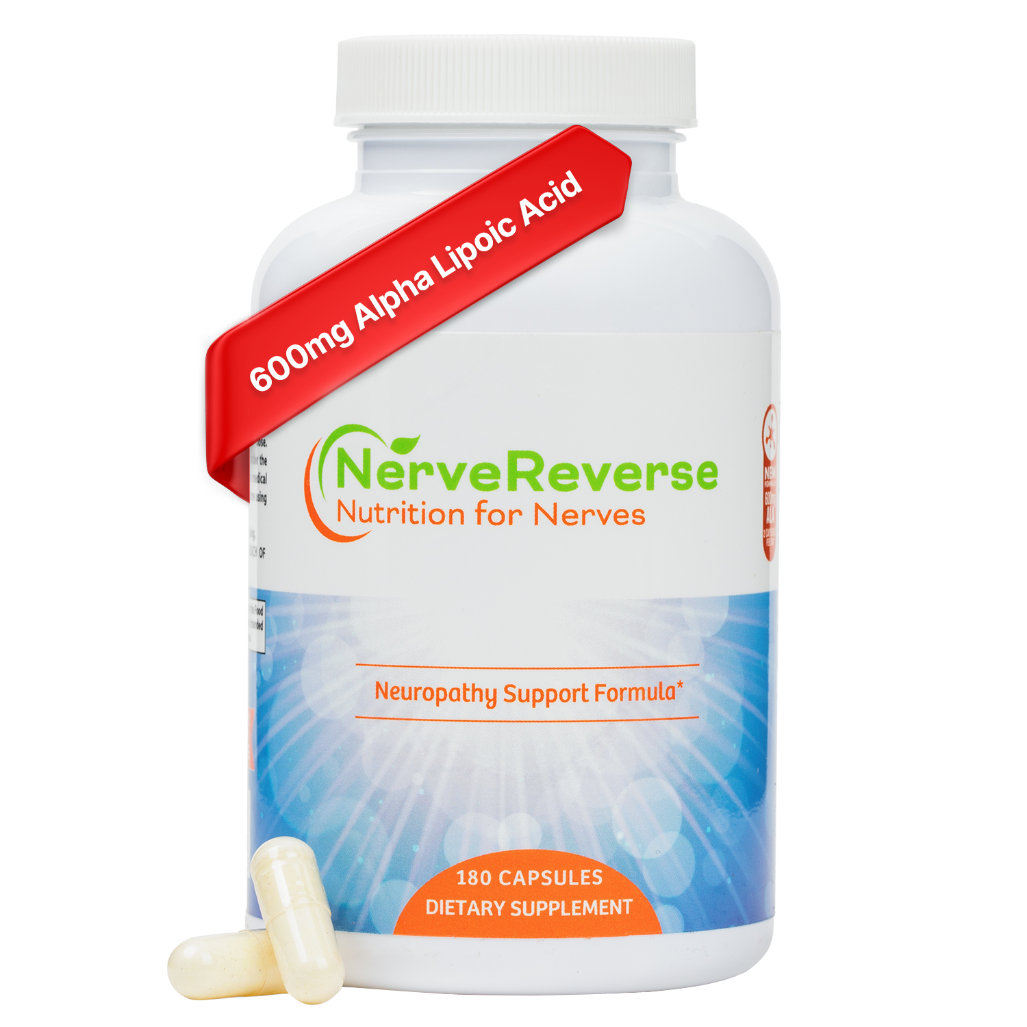 Supplement bottle labeled 'NerveReverse' with a white background
