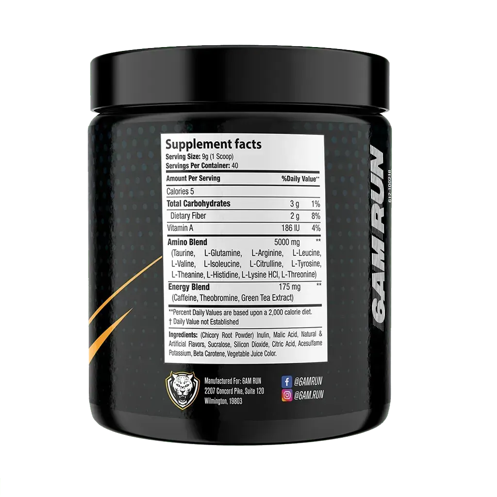 Black supplement container with supplement facts label on a white background