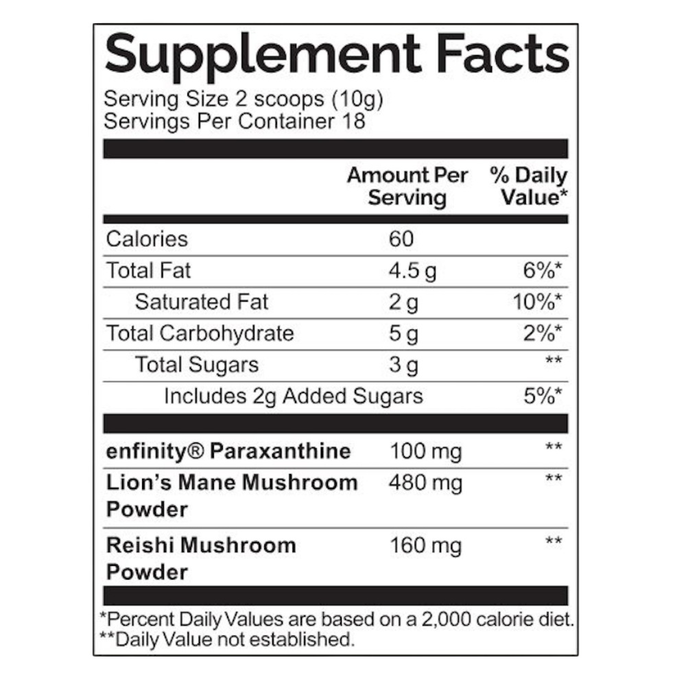 Supplement facts label with nutritional information on a white background
