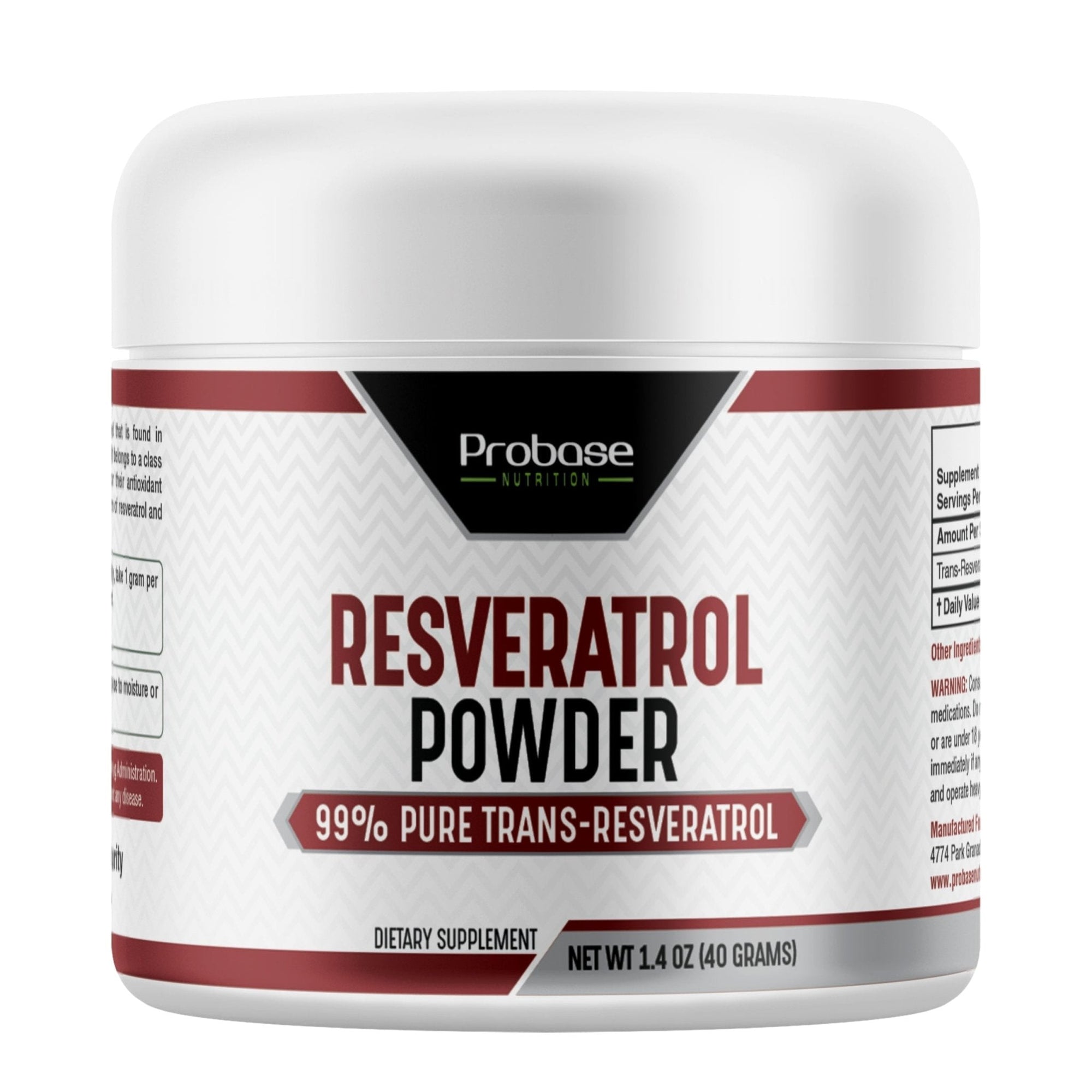 Jar of Resveratrol Powder with Probase Nutrition branding on a white background