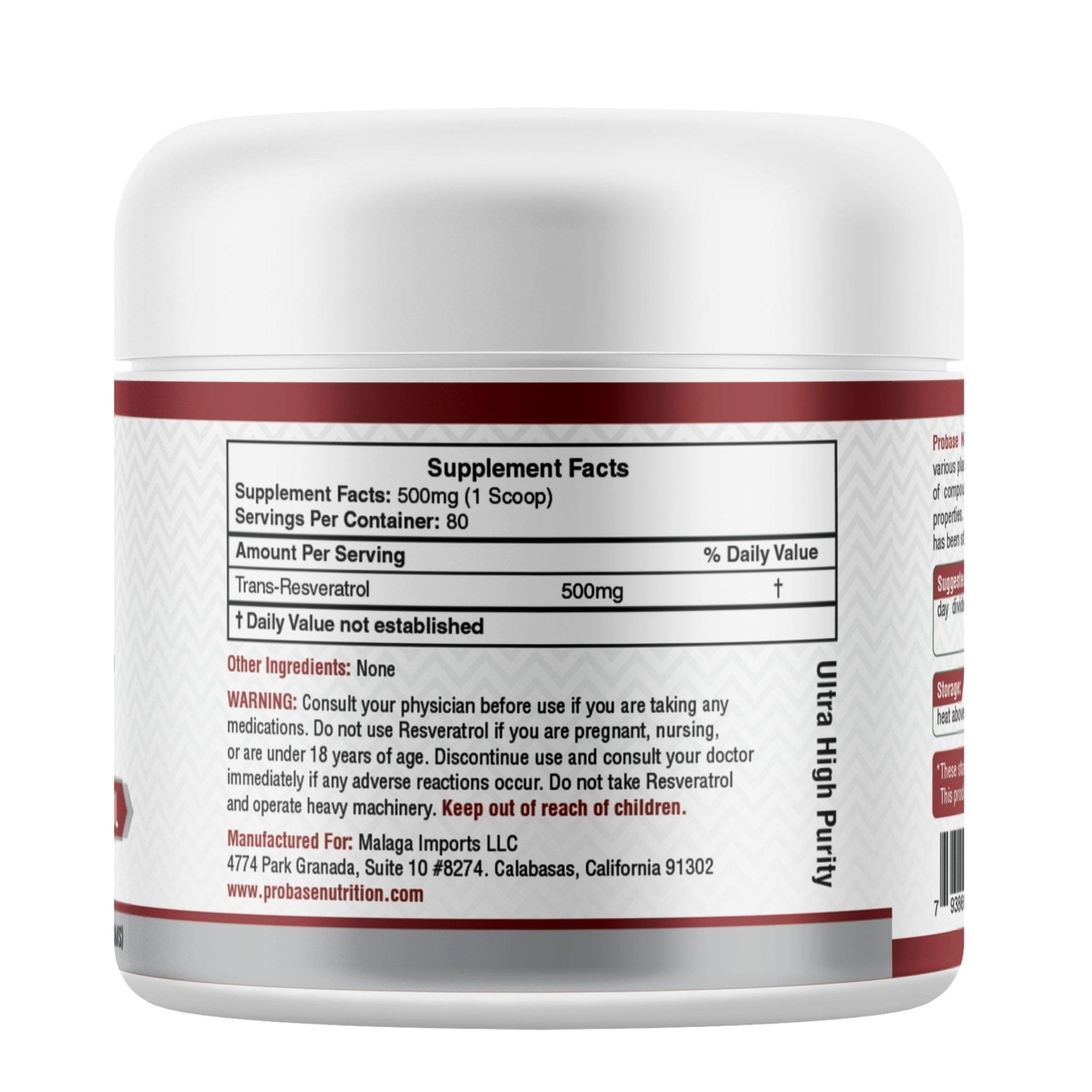 Supplement container with label showing supplement facts and warnings on a white background