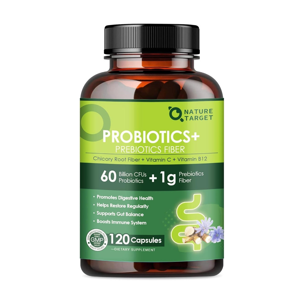 Nature Target probiotics supplement bottle on a white background