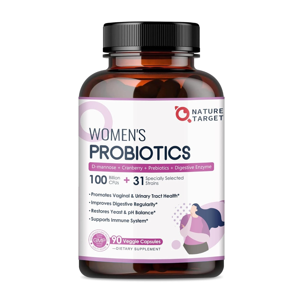Bottle of Nature's Target Women's Probiotics on a white background